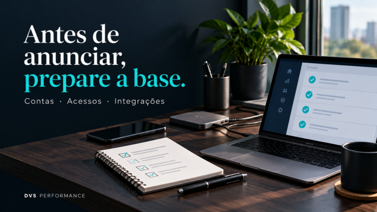 Mesa com notebook e checklist de preparação: antes de anunciar, prepare a base.