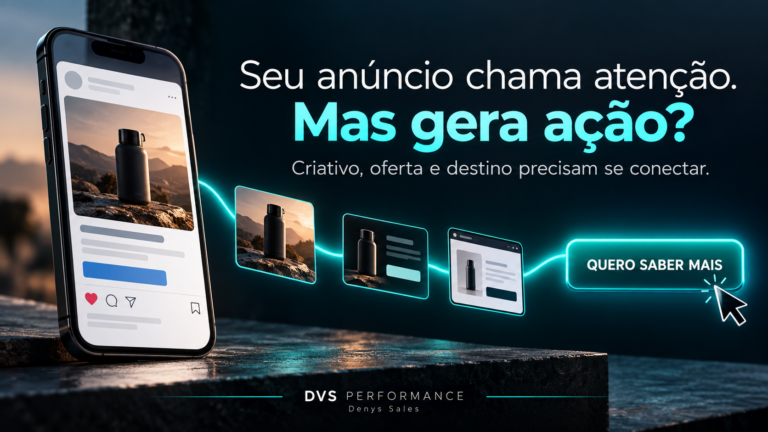Capa sobre anúncios que chamam atenção, com celular, sequência entre criativo e página e botão de ação conectado.