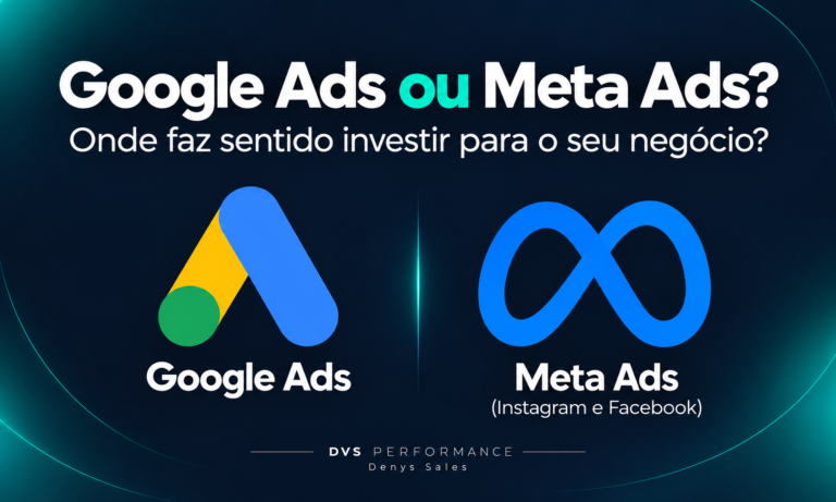 Capa com as logos do Google Ads e da Meta Ads, identificando Instagram e Facebook, sobre onde investir para o negócio.